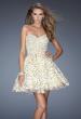 Picture of: Short A-line Cocktail Dress with Lace and a Full Skirt in Yellow, Style: 20063, Detail Picture 3