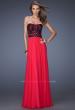 Picture of: Long Chiffon Prom Dress with Belt and Sweetheart Neck in Pink, Style: 20068, Main Picture