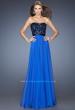 Picture of: Long Chiffon Prom Dress with Belt and Sweetheart Neck in Blue, Style: 20068, Detail Picture 1