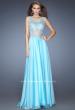 Picture of: Chiffon Prom Dress with Boat Neck and Cap Sleeves in Blue, Style: 20074, Main Picture
