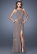 Picture of: Net Jersey Prom Dress with Criss Cross Straps in Brown, Style: 20092, Detail Picture 3