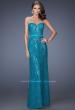 Picture of: Strapless Column Prom Dress with Lace Detail and Belt in Blue, Style: 20107, Detail Picture 1
