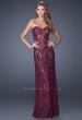 Picture of: Strapless Column Prom Dress with Lace Detail and Belt in Red, Style: 20107, Detail Picture 2