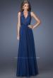 Picture of: V Neck Prom Dress with Gathered Skirt and Illusion Sleeves in Blue, Style: 20109, Main Picture
