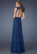 Picture of: V Neck Prom Dress with Gathered Skirt and Illusion Sleeves in Blue, Style: 20109, Back Picture