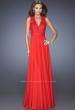Picture of: V Neck Prom Dress with Gathered Skirt and Illusion Sleeves in Red, Style: 20109, Detail Picture 1