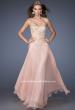 Picture of: Long Strapless Chiffon Prom Dress with Gold Jeweled Lace in Pink, Style: 20114, Main Picture