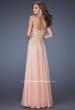 Picture of: Long Strapless Chiffon Prom Dress with Gold Jeweled Lace in Pink, Style: 20114, Back Picture