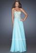 Picture of: Long Strapless Chiffon Prom Dress with Gold Jeweled Lace in Blue, Style: 20114, Detail Picture 1