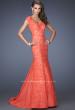 Picture of: Cap Sleeve Lace Mermaid Dress with Open Back in Orange, Style: 20117, Main Picture