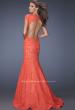 Picture of: Cap Sleeve Lace Mermaid Dress with Open Back in Orange, Style: 20117, Back Picture