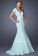 Picture of: Cap Sleeve Lace Mermaid Dress with Open Back in Blue, Style: 20117, Detail Picture 1