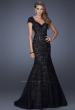 Picture of: Cap Sleeve Lace Mermaid Dress with Open Back in Black, Style: 20117, Detail Picture 3