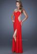 Picture of: Fitted Net Jersey Dress with Side Slit and Ruching in Red, Style: 20130, Detail Picture 4