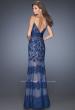 Picture of: Lace Prom Dress with Sweetheart Neckline and Belt in Blue, Style: 20131, Back Picture