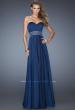 Picture of: Long Chiffon Prom Gown with Pleated Bodice and Beading in Blue, Style: 20140, Detail Picture 3