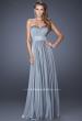 Picture of: Long Chiffon Prom Gown with Pleated Bodice and Beading in Silver, Style: 20140, Detail Picture 4