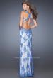 Picture of: Elegant V-Neck Prom Dress with Side Slit and Net Lace in Blue, Style: 20146, Back Picture