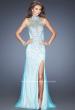 Picture of: Fitted Halter Top White Lace Prom Dress with Beading in Blue, Style: 20161, Main Picture