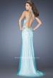 Picture of: Fitted Halter Top White Lace Prom Dress with Beading in Blue, Style: 20161, Back Picture
