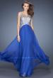 Picture of: A-line Chiffon Prom Dress with High Sheer Neckline in Blue, Style: 20163, Main Picture