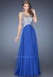 Picture of: A-line Chiffon Prom Dress with High Sheer Neckline in Blue, Style: 20163, Detail Picture 1