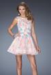 Picture of: Short Lace A-line Dress with High Boat Neckline in Pink, Style: 20164, Main Picture