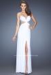 Picture of: Long Net Jersey Gown with Center Slit and Cut Outs in White, Style: 20166, Main Picture