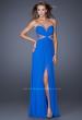 Picture of: Long Net Jersey Gown with Center Slit and Cut Outs in Blue, Style: 20166, Detail Picture 1