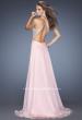 Picture of: Long V Neck Prom Gown with Chiffon Skirt and Illusion Straps in Pink, Style: 20171, Back Picture