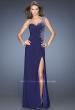 Picture of: Long Ruched Prom Dress with Side Slit and Net Detail in Blue, Style: 20176, Main Picture