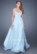 Picture of: Long Prom Gown with Chiffon Skirt and Gathered Waist in Blue, Style: 20203, Detail Picture 3