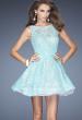 Picture of: Lace Cocktail Dress with High Boat Neck and Full Skirt in Blue, Style: 20244, Main Picture