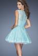 Picture of: Lace Cocktail Dress with High Boat Neck and Full Skirt in Blue, Style: 20244, Back Picture