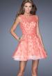 Picture of: Lace Cocktail Dress with High Boat Neck and Full Skirt in Orange, Style: 20244, Detail Picture 1