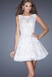 Picture of: Lace Cocktail Dress with High Boat Neck and Full Skirt in White, Style: 20244, Detail Picture 2