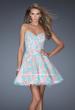 Picture of: Short Cocktail Dress with Sweetheart Neck and Lace Detail in Blue, Style: 20247, Detail Picture 2