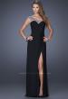 Picture of: Net Jersey Prom Dress with Criss Cross Ruched Bodice in Black, Style: 20384, Detail Picture 4