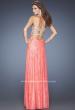 Picture of: Lace Prom Gown with Iridescent Jewel Detailing in Orange, Style: 20385, Back Picture