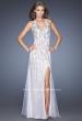 Picture of: V Neck Lace Prom Dress with Slit and Open Back in White, Style: 20421, Main Picture