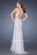 Picture of: V Neck Lace Prom Dress with Slit and Open Back in White, Style: 20421, Back Picture