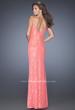 Picture of: Long Sequin and Lace Prom Dress with V Shaped Back in Orange, Style: 20431, Back Picture