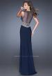 Picture of: Fitted Jersey Prom Dress with Sheer Net Detail and Slit in Blue, Style: 20438, Back Picture