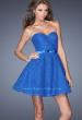 Picture of: Short Lace Dress with Full Skirt and Satin Bow in Blue, Style: 20439, Main Picture