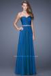 Picture of: Long Chiffon Dress with Ruched Detail and Embellishments in Blue, Style: 20527, Main Picture