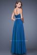 Picture of: Long Chiffon Dress with Ruched Detail and Embellishments in Blue, Style: 20527, Back Picture