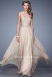 Picture of: Long Chiffon Dress with Ruched Detail and Embellishments in Nude, Style: 20527, Detail Picture 1