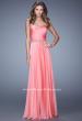 Picture of: Long Chiffon Dress with Ruched Detail and Embellishments in Orange, Style: 20527, Detail Picture 2