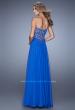 Picture of: Long Prom Gown with Jeweled Lace Appliques and Beads in Blue, Style: 20534, Back Picture