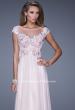Picture of: Long Chiffon Prom Dress with Sheer Neck and Cap Sleeves in Pink, Style: 20540, Main Picture